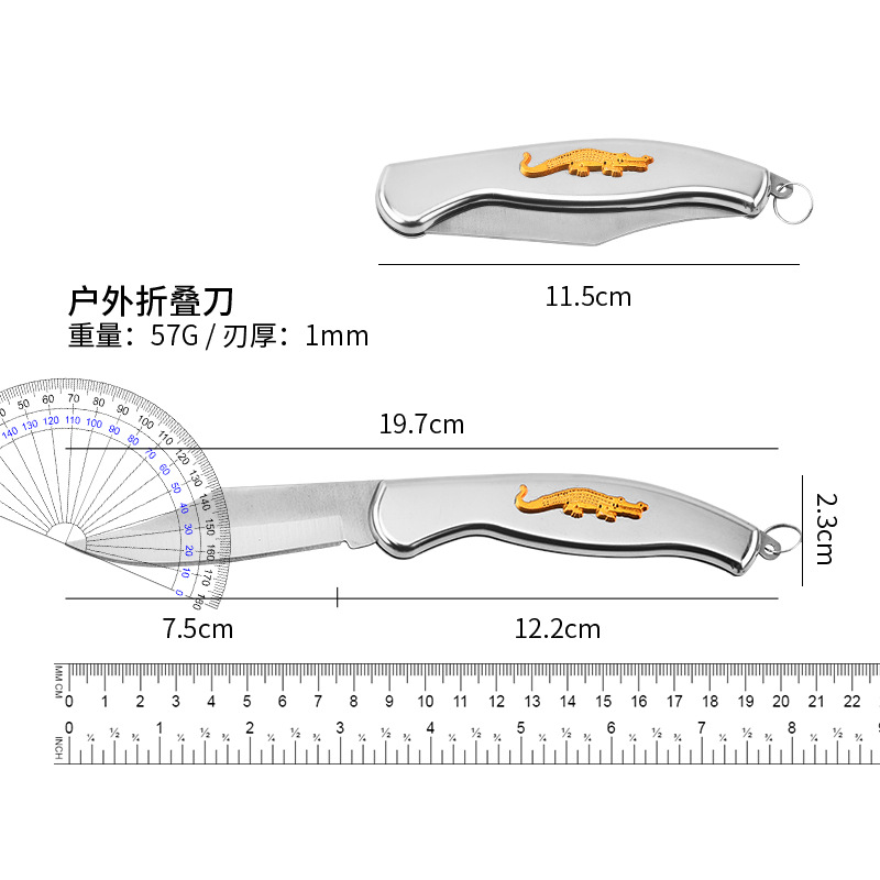 Fábrica directa de acero inoxidable plegable portátil camping al aire libre cuchillo de cocodrilo cuchillo de regalo de frutas caseras