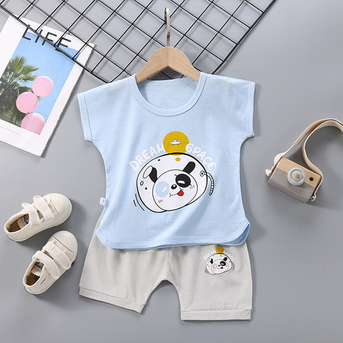 Children's short-sleeved suit Korean version 2024 new summer girls pure cotton T-shirt boys shorts baby children's clothing wholesale