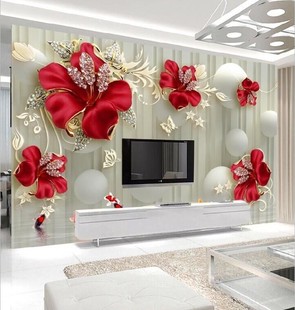 Luxury Luxury Luxury living room TV background wall wallpaper relief three-dimensional flower European style festive film and television Wall decorative mural