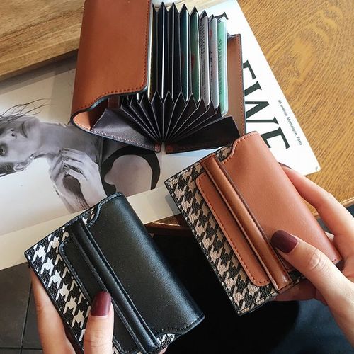 High-looking houndstooth card holder, accordion female card holder, high-end retro multi-card slot advanced card holder