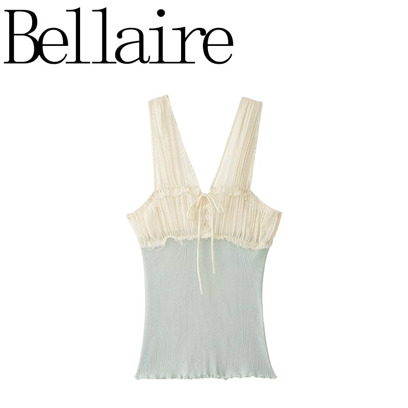 Топ на бретелях (ZA) женский, V‑образный вырез с оборками, сплайсинг, лёгкий стиль