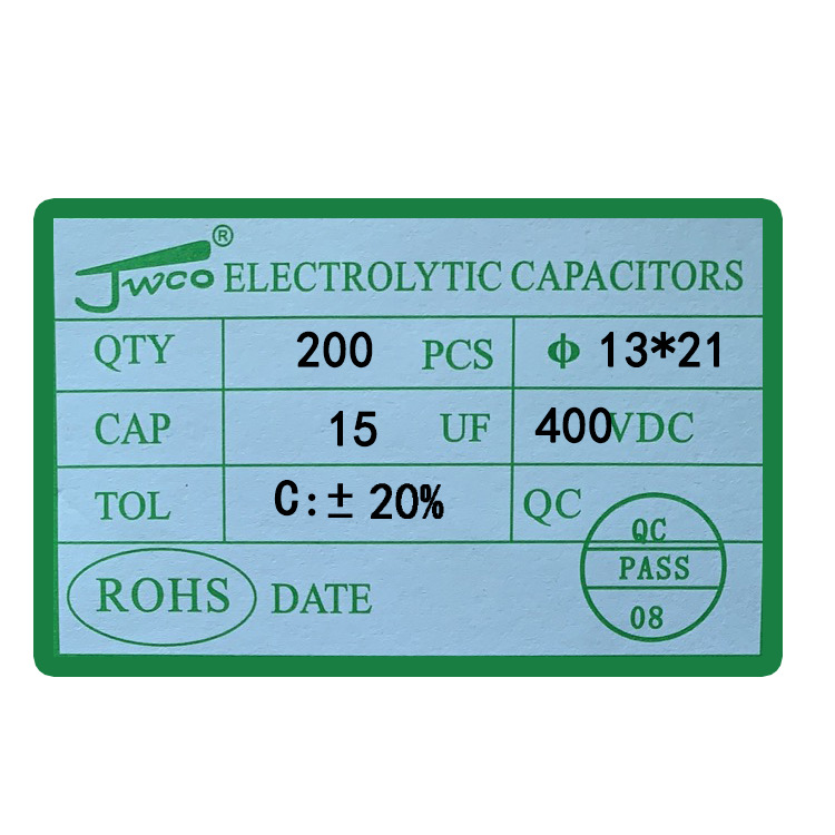Condensador electrolítico enchufable directo de aluminio de la fábrica completa de la especificación JWCO jiaweicheng del condensador 13*17/21/25