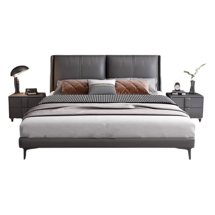 Italiano minimalista cama de cuero genuino moderno minimalista de lujo ligero bolsa suave cama doble dormitorio cama de boda cama de 2 m de alta gama dormitorio principal cama