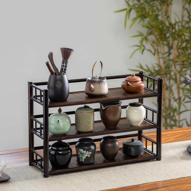 Tea cup holder, tea set storage rack, desktop display shelf, Yixing teapot and tea bowl organizer, compact tea table shelf by Xiao Rong