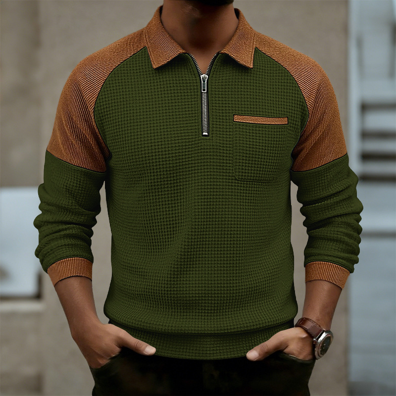 Nuevo comercio exterior transfronterizo de Amazon nuevo hombre waffle con solapa media cremallera polo chaqueta casual suéter