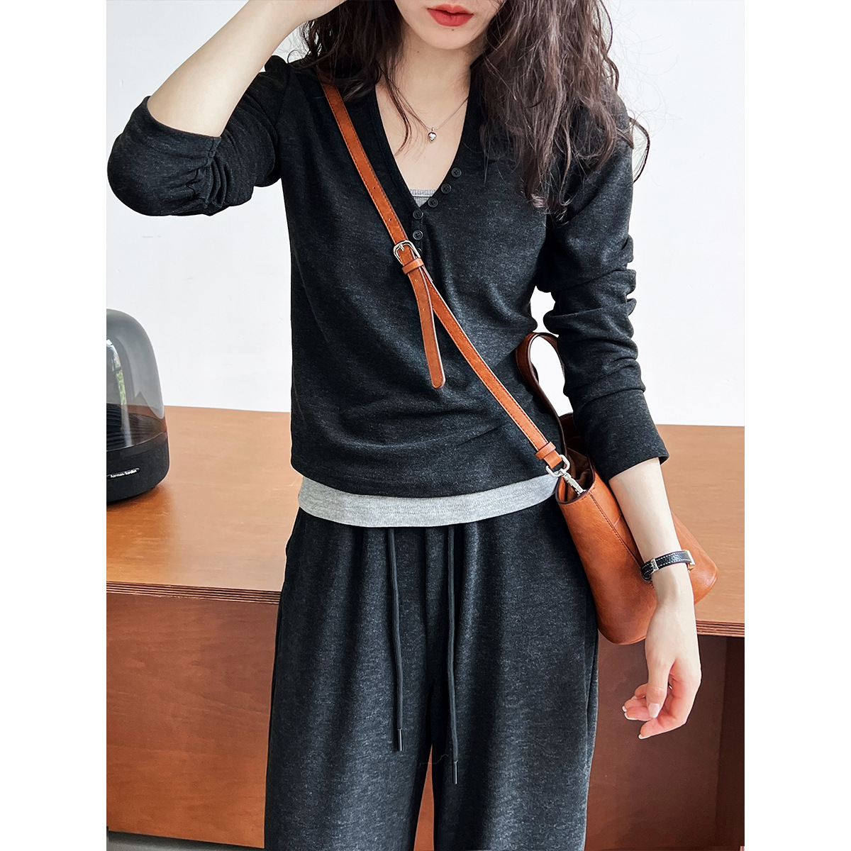 Ns Layered Casual Sports Suit Women's Hooded Sweatshirt + Camisole + Wide-Leg Pants Early Autumn Three-Piece Set 2163