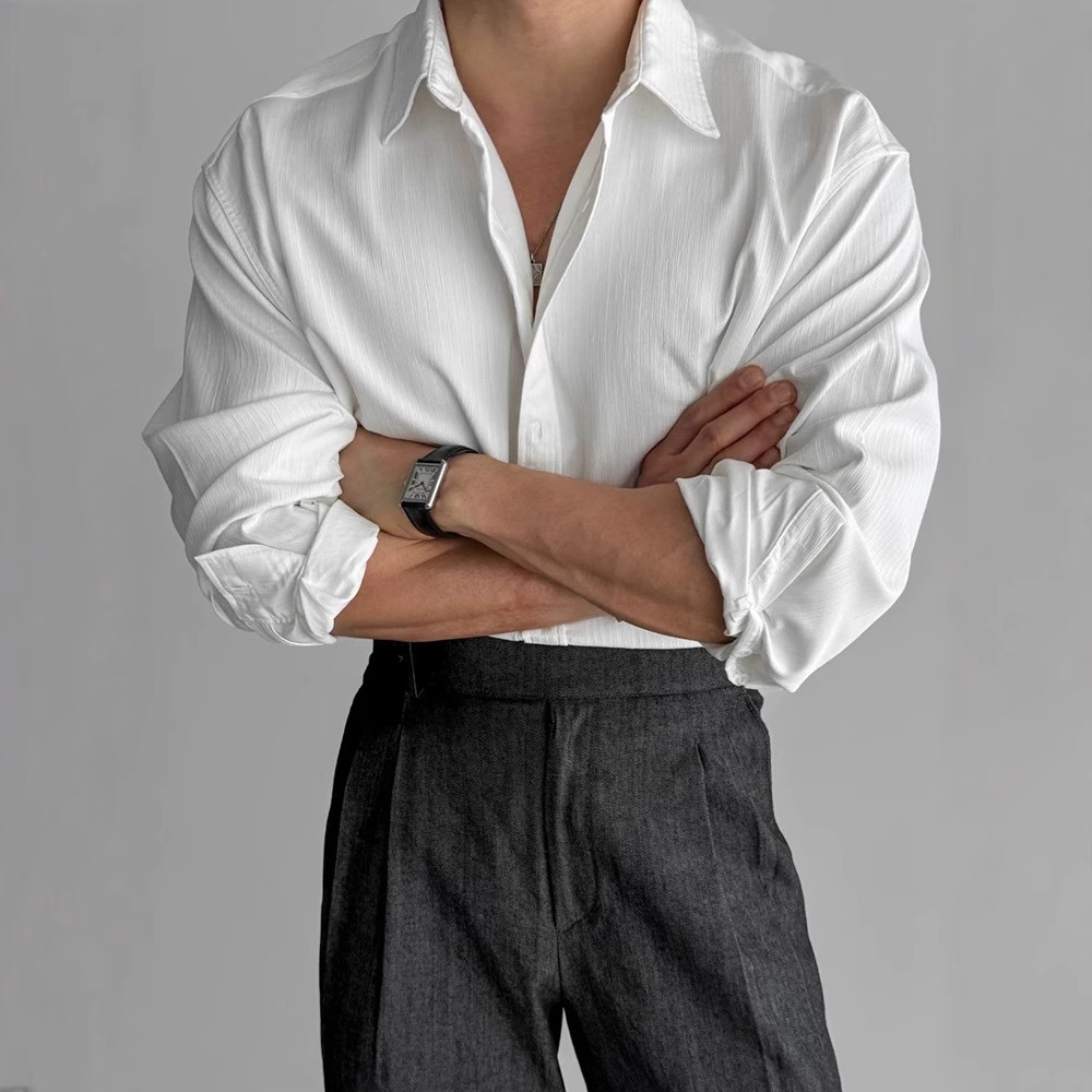 Spring and Summer Korean Style Light Cooked Style Casual Non-Ironing Striped Long-Sleeved Shirt Men's Lightweight Fashionable Loose Shirt Jacket