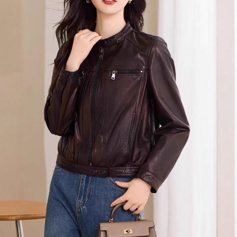 Autumn 2024 New Sheepskin Jacket Slimming Fashion High-end Genuine Leather Leather Women's Small Coat Biker Clothes
