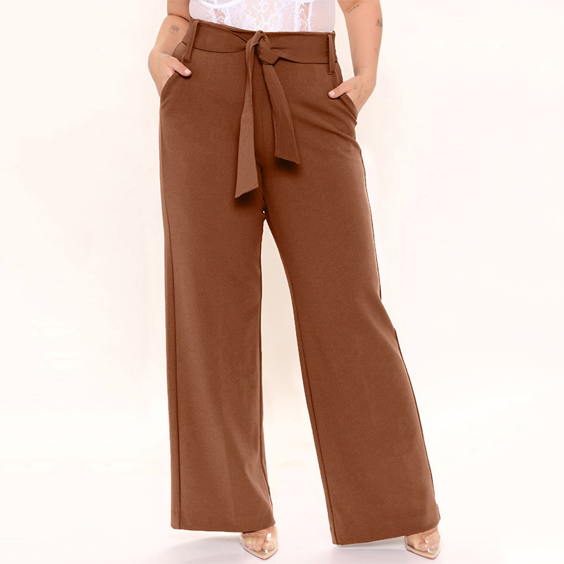 Moda cinturón de moda pantalones de piernas anchas damas primavera y otoño nuevo color sólido pantalones largos largos relajados ociosos para mujeres
