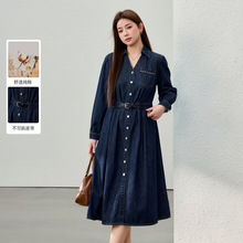【复古港风气质纯棉牛仔连衣裙】纤莉秀大码女装胖mm2025春装新款