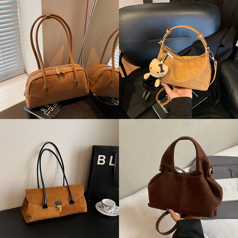 Autumn and Winter Retro Suede Bread Bag Crossbody Bag for Women 2026 New Frosted Underarm Bag Fashionable Handbag Baguette Bag