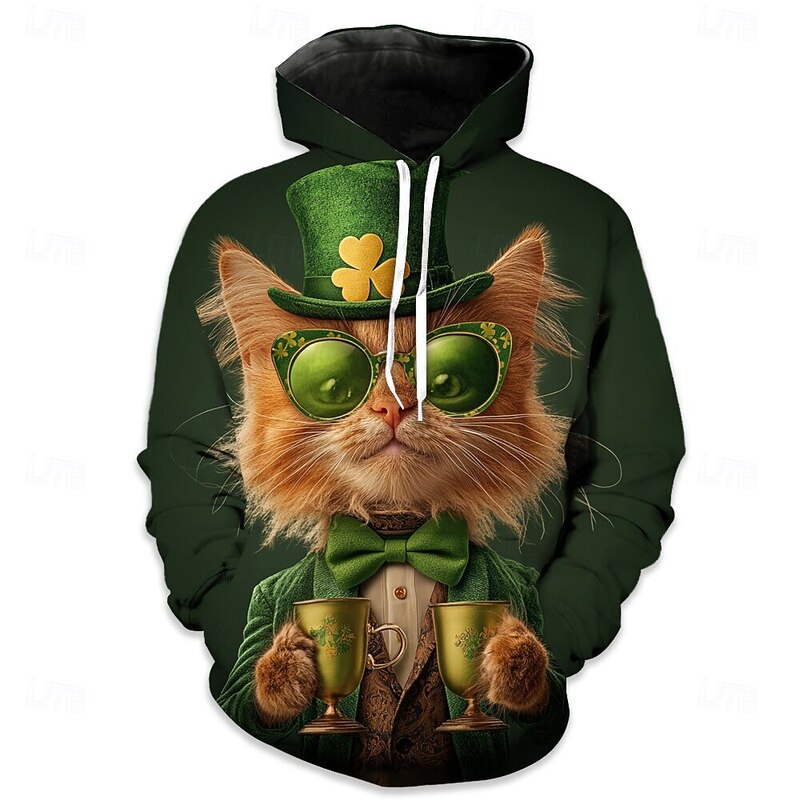 2026 European and American St. Patrick's Day Printed Hooded Men's Sweatshirt Casual Loose Hoodie Pullover Sweatshirt 2026 European and American St. Patrick's Day Printed Hooded Men's Sweatshirt Casual Loose Hoodie Pullover Sweatshirt