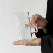 小众ins方形玻璃杯家用带把手水杯高硼硅耐热早餐杯牛奶杯咖啡杯