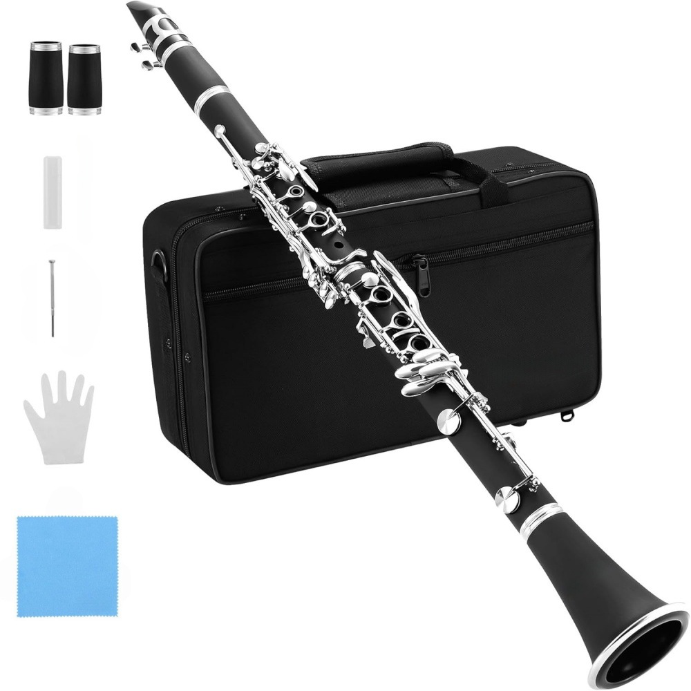 Clarinet for Children and Adults, Beginners, Entry-Level Professional B-Flat Clarinet, Bakelite Nickel-Plated Musical Instrument Clarinet