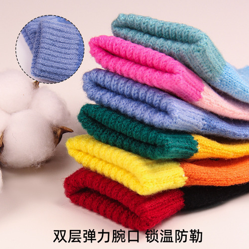 Winter boys and girls gloves, warm and cold-resistant five-finger gloves for girls, knitted gloves for girls, cute cartoon knitted