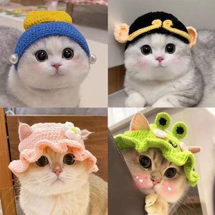 Pet Cat Hat Hand-Knitted Hat Cospaly Props Headdress Cute Headgear Funny Funny Cross-Dressing Hat
