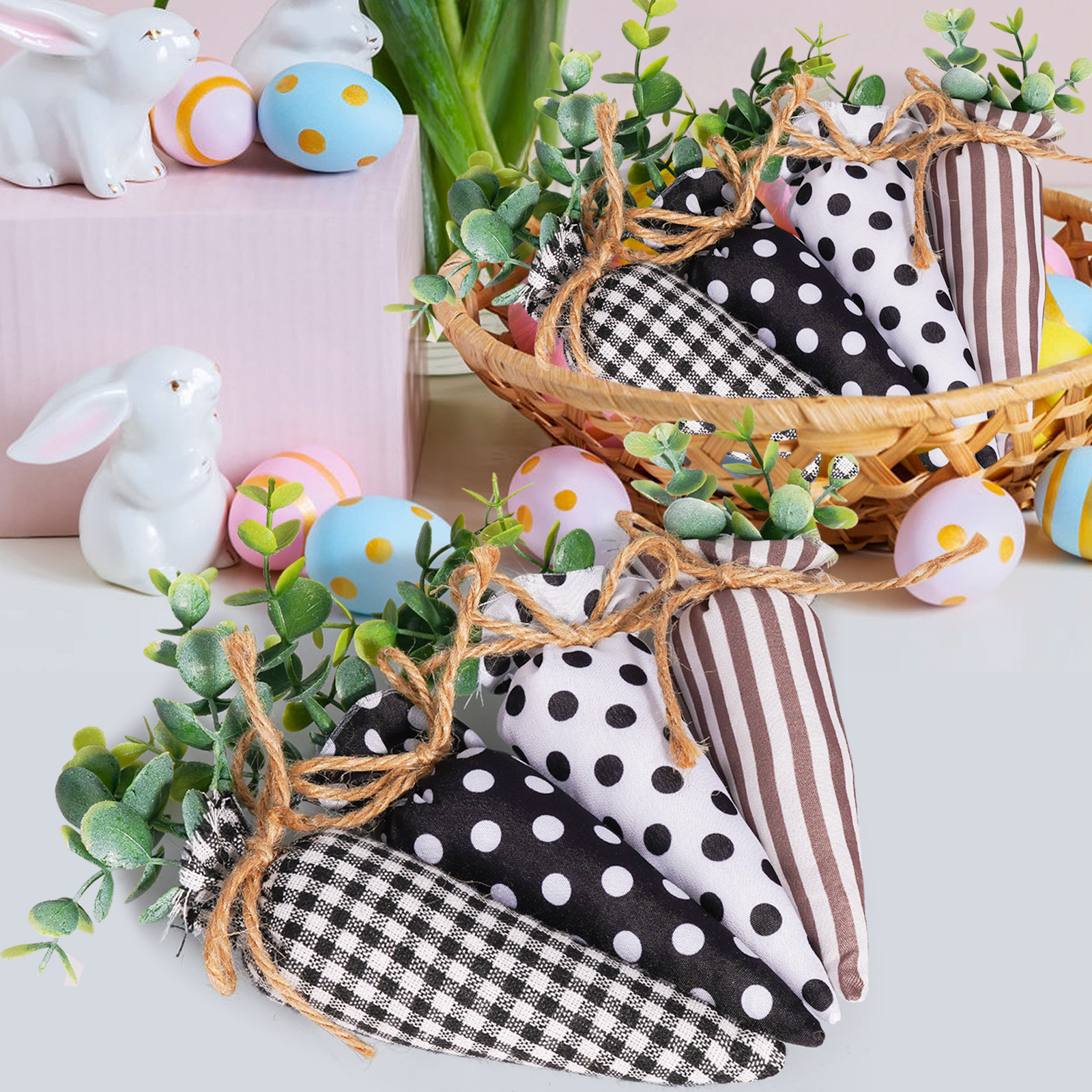 Nuevos productos transfronterizos de pascua rabanos lindos patrones festivos en blanco y negro cuadrado adornos de decoración de fiesta