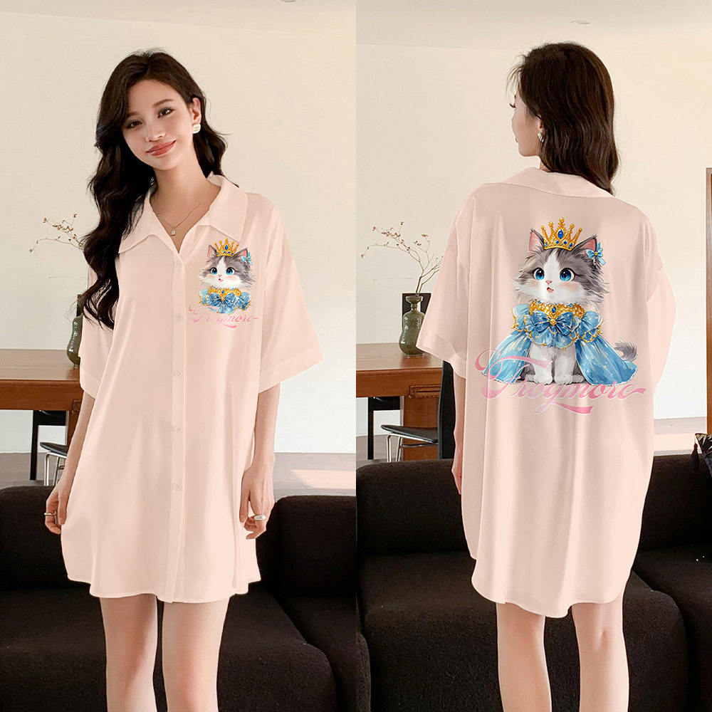 Yaoting nuevo pijama de mujer satin Chiffon Cardigan vestido de pijama de manga corta de seda de hielo vestido vestido de camisa SQ3525 ropa para el hogar