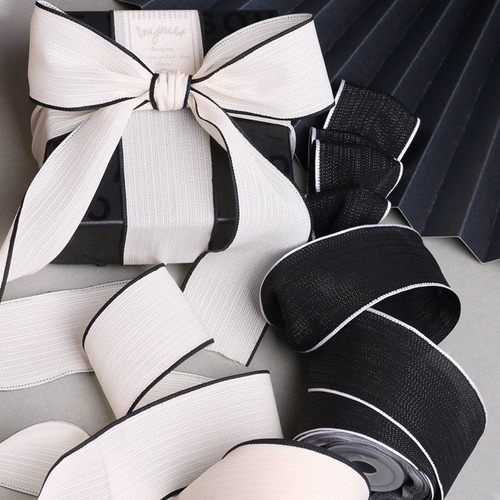 Korean style soft black and white bright silk vertical pattern ribbon DIY bow hair accessories flower shop flower packaging straw hat decoration