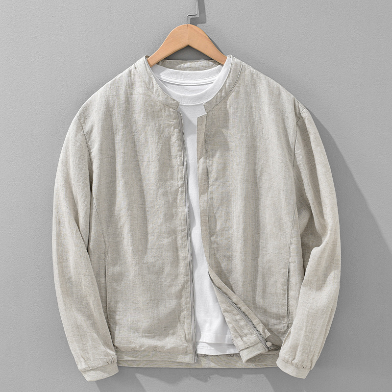 2505 Japanese Style Retro Casual Zipper Stand Collar Jacket Men's Spring and Autum Loose Lyocell Linen Top Jacket