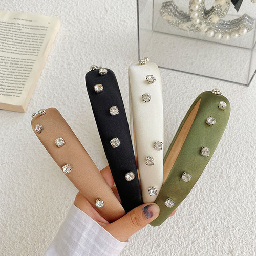 Korean style simple satin nail diamond wide-brimmed sponge headband, high-end high-head headband, elegant face wash and hair hole hair accessory