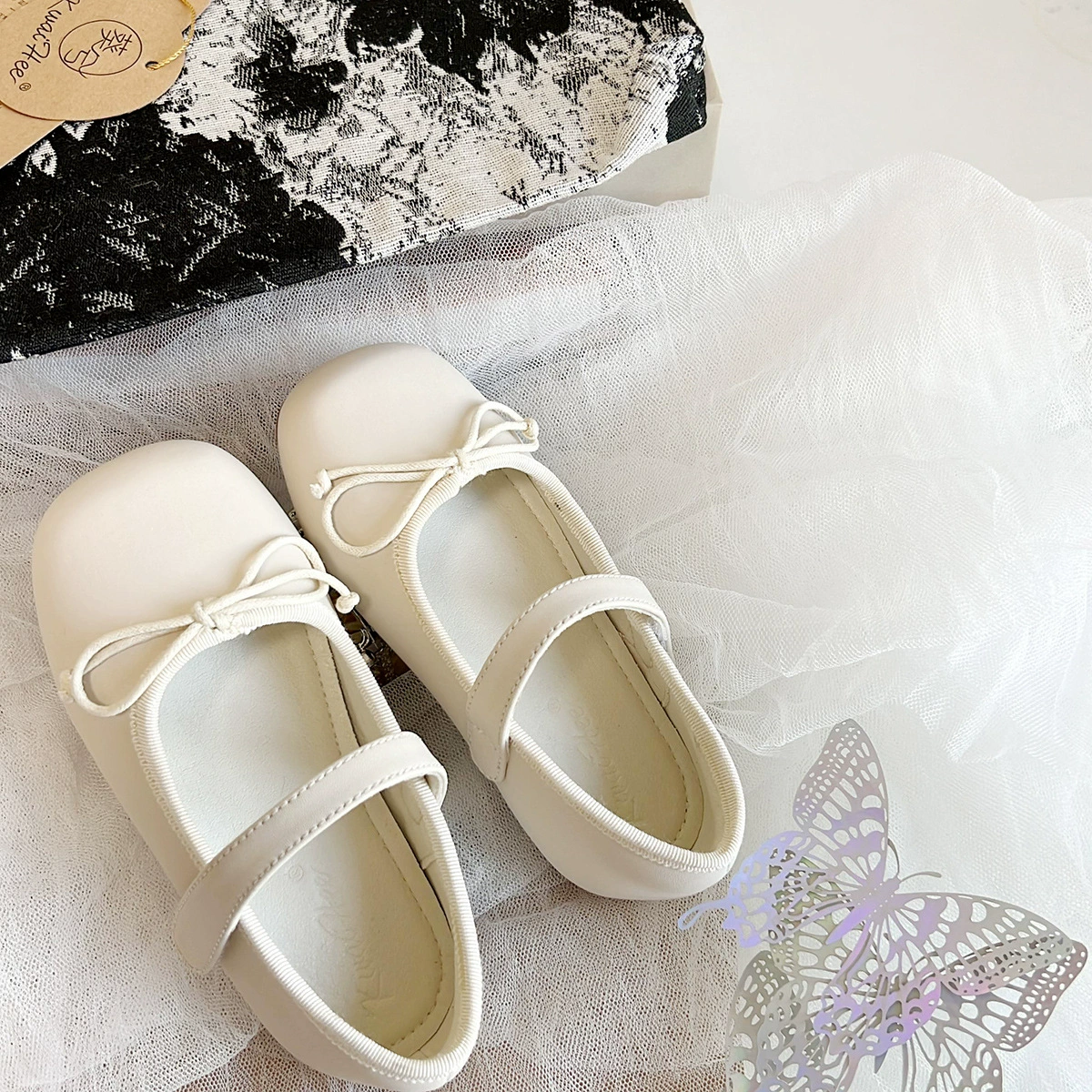 Детская обувь Princess Mary Jane Leather Shoes, мягкая подошва с бантиком, западный стиль