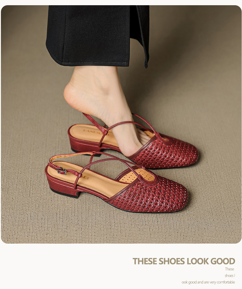 Sandal nữ Mary Jane quai chéo hở gót, gót thô 3 cm, mũi tròn bít — đen chi tiết 13