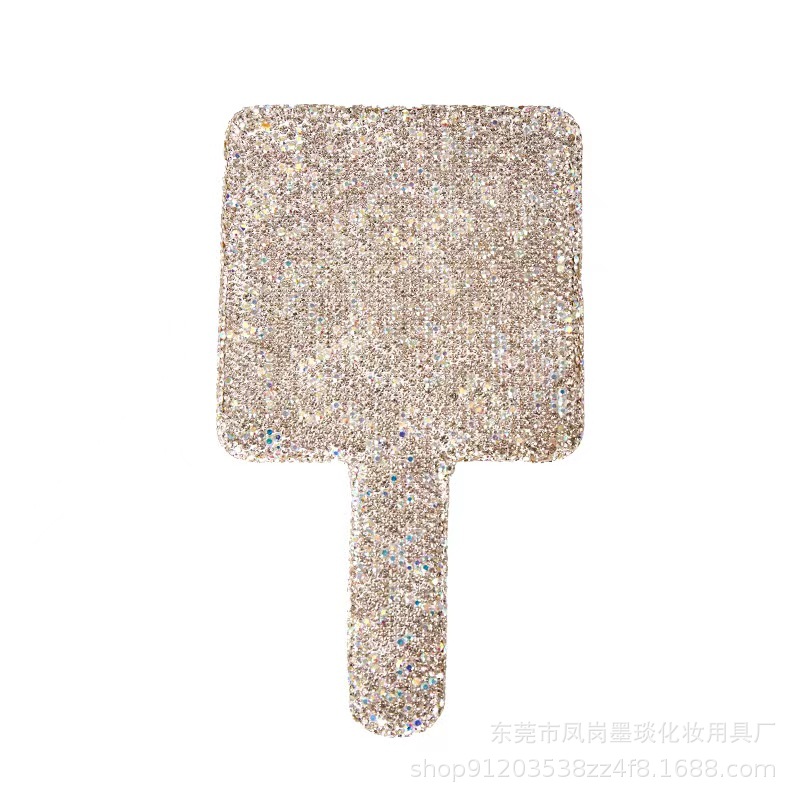Los fabricantes suministran espejos de mano con diamantes Espejos de maquillaje de moda ABS Pegatinas de arcilla de belleza Espejo con mango de diamantes Suministro de Amazon