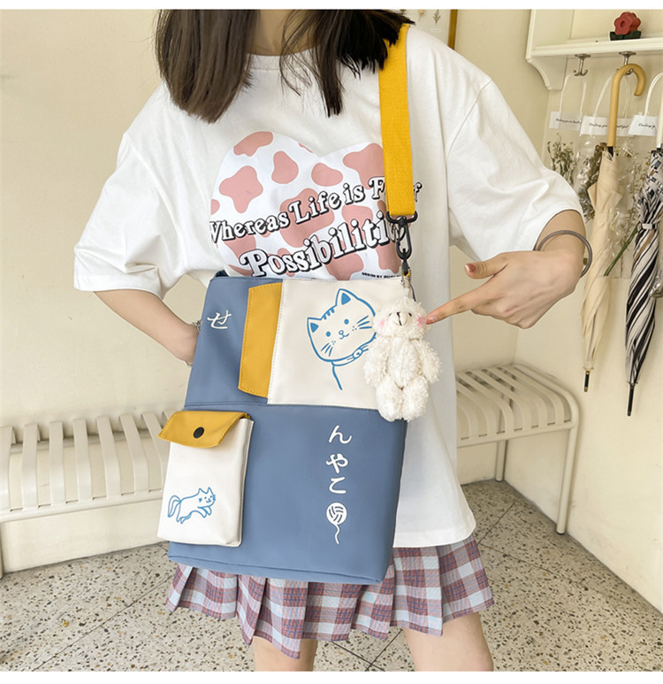 Wholesale Simple Hit Color Cat Pattern Messenger Tote Bag Nihaojewelry display picture 7