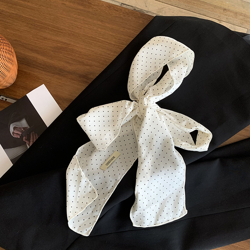 Bufanda de seda para mujer, banda larga, sensación de alta calidad, bufanda de seda de lunares simple retro, bufanda de cinta multiusos, diadema, cinturón para el cabello