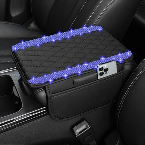 Car Shiny Crystal Armrest Box Mat Center Console Cover Leather Cover Pad Storage Bag Universal Protective Pad Arm Storage
