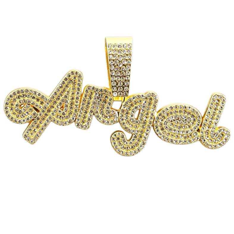 Europa y América Hip Hop material de aleación Ángel colgante de letras de diamantes completo collar de cadena cubana personalidad accesorios hipster