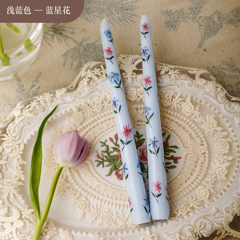 25cm印花长杆蜡烛欧式浪漫烛光晚餐婚庆节日结婚家用跨境无烟蜡烛|undefined
