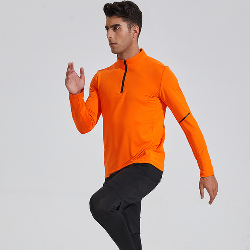New half-zip quick-drying clothing men's tight-fitting high-elastic stand-up collar golf clothing outdoor running fitness clothing T-shirt long sleeves
