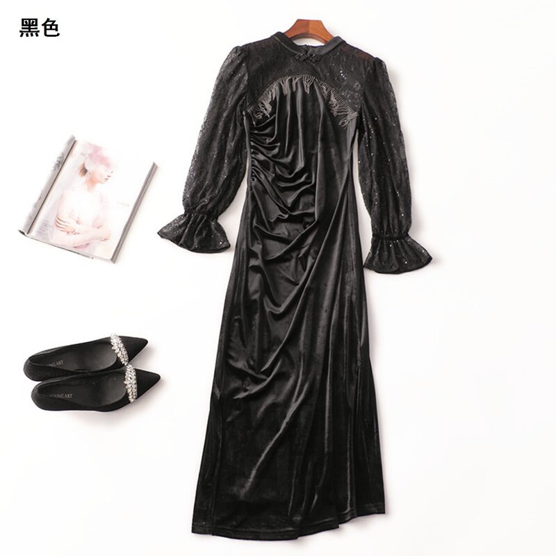 410211 Autumn Long-Sleeve Extended Dress Shenzhen Mingwei Wholesale Quality Women's Clothing Clearance Sale