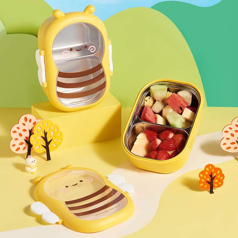 New Product: Student Bee-Themed Stainless Steel Lunch Box, Creative Compartmentalized Portable Lunch Box, Fruit Box with Lid for Office Workers New Product: Student Bee-Themed Stainless Steel Lunch Box, Creative Compartmentalized Portable Lunch Box, Fruit Box with Lid for Office Workers