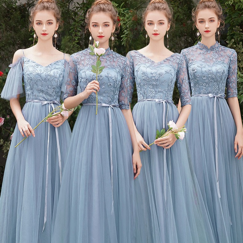 Bridesmaid Dress Wedding Long Style 2026 New Wedding Elegant Evening Dress Gray Blue Sister Group Best Friend Dress