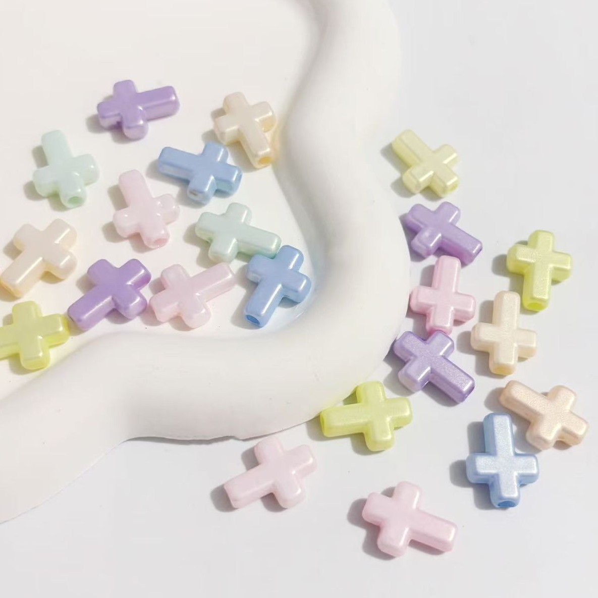 Acrylic Macaron Color Cross Straight Hole Loose Beads DIY Handmade Necklace Bracelet Hair Accessories Beaded Accessories Material