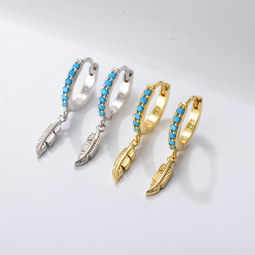 14K Real Gold Plated, Rhodium Plated Plating Material December Birthstone Turquoise Inlay Material 1 Pair 925 Sterling Silver Turquoise Drop Earrings