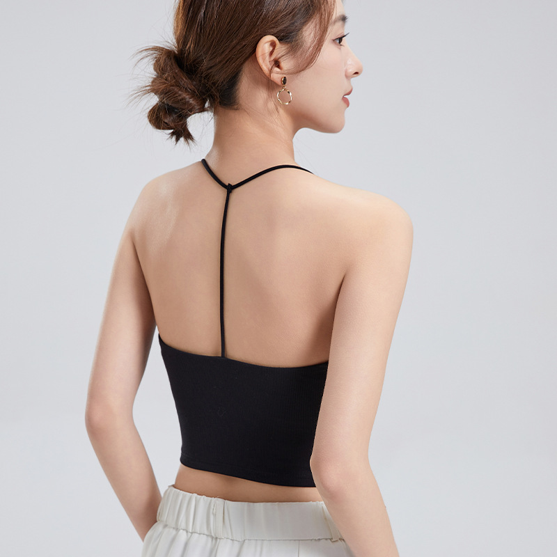 Spring and Summer New Style Pure and Alluring Backless Lingerie, Thin One-Piece with Built-In Bra Pads, Midriff-Baring Camisole, Can Be Worn as Outerwear or as an Inner Layer