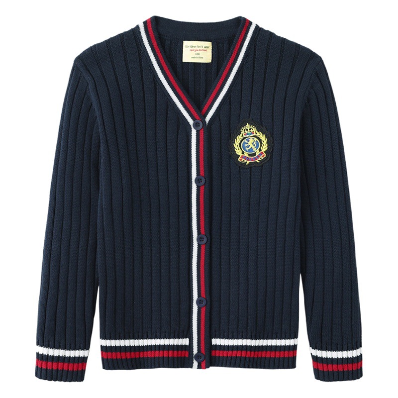 2023 primavera y otoño medio y niños pequeños clase de estudiante uniforme escolar ropa de jardín de punto cardigan niños grandes estilo universitario suéter abrigo al por mayor