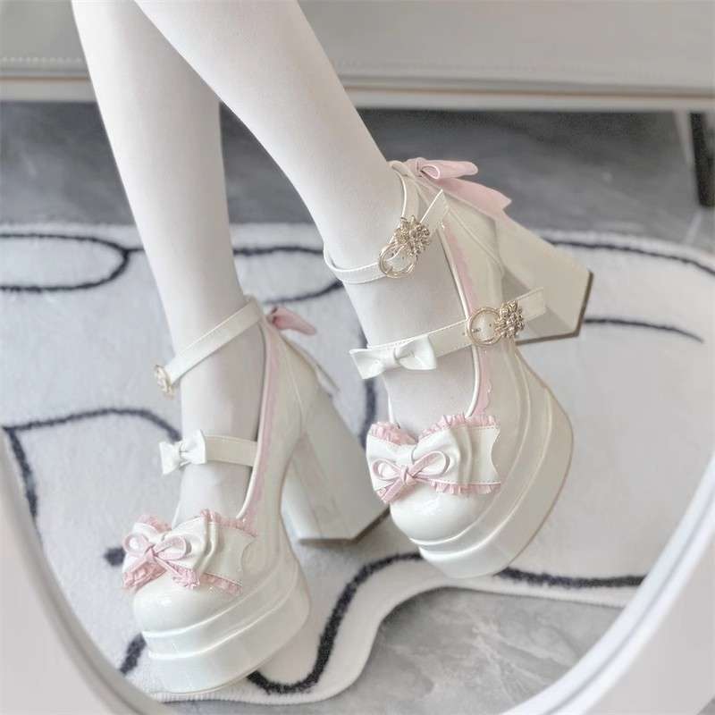 Cute Bow Super High Heel Waterproof Platform Sweet Height Increasing Shoes Lolita Shoes Shoya Shoes