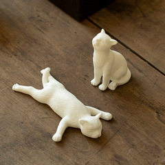 Creative white porcelain exquisite handmade ceramic small decorative piece cute animal kitten desktop decoration ornament setting