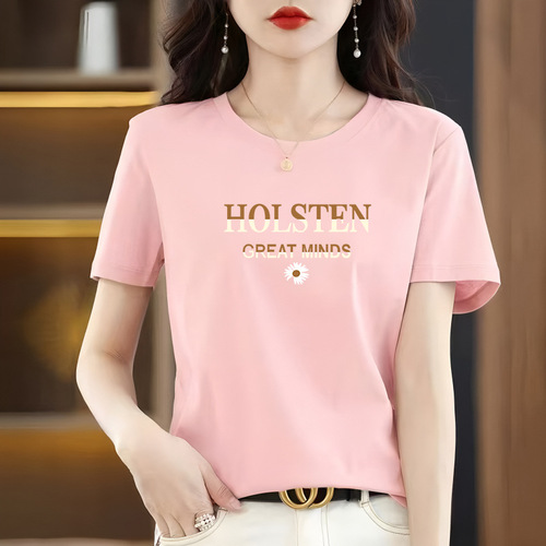 Women's Loose White Cotton T-Shirt, Summer Short Sleeve, Korean Style, Versatile Casual Round Neck Half Sleeve Top