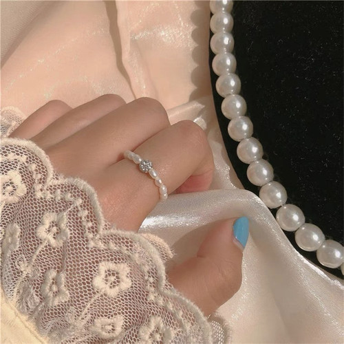 Freshwater Pearl Ring~ Adjustable Elasticity, Elegant and Unique Design, Superb Finger Ring for Women, Korean High-End Style, Trendy