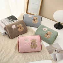 秋冬国标防爆充电式热水袋莫兰迪色暖手宝卡通棕色小熊插手暖水袋