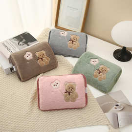 秋冬国标防爆充电式热水袋莫兰迪色暖手宝卡通棕色小熊插手暖水袋