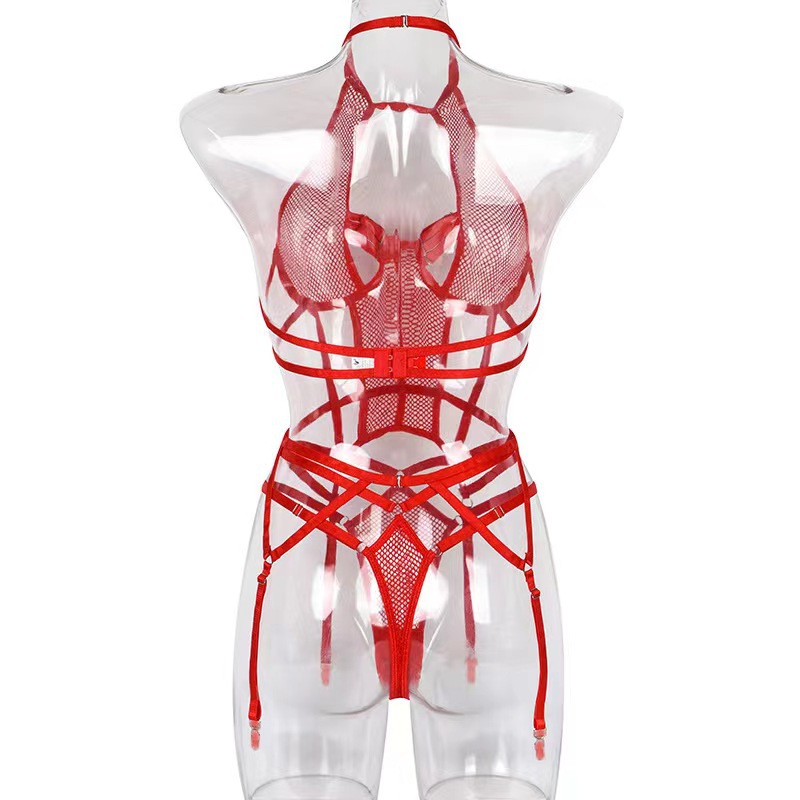 Red Strapped In Sheer Lingerie Bodysuit