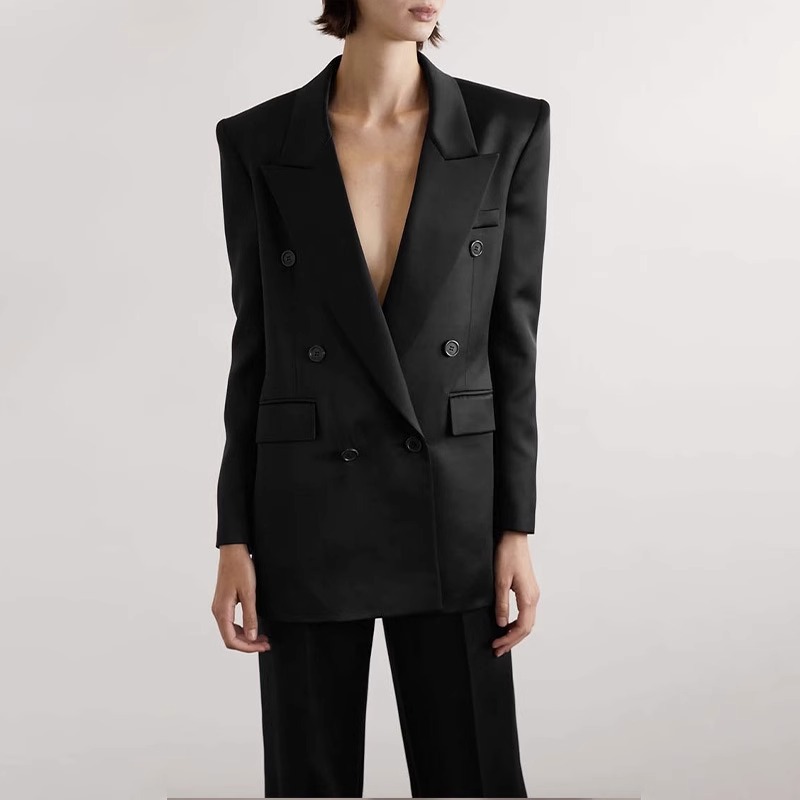 Blazer Cruzado para Mujer de Seda de Morera, Manga Larga, para Primavera y Otoño