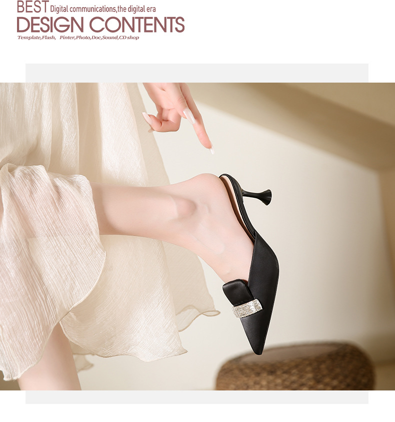 Odzież wierzchnia klapki damskie damskie 2023 lato wysokiej klasy Rhinestone Baotou półpantofle damskie szpiczasty nosek szpilki damskie szpilki_voghion.com